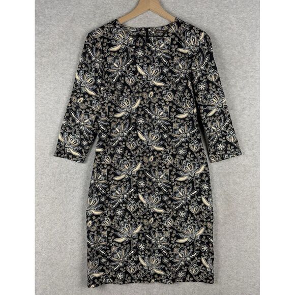 J McLaughlin Dress Women Medium Black Brown Floral Stretch Catalina Cloth Preppy - Picture 1 of 11